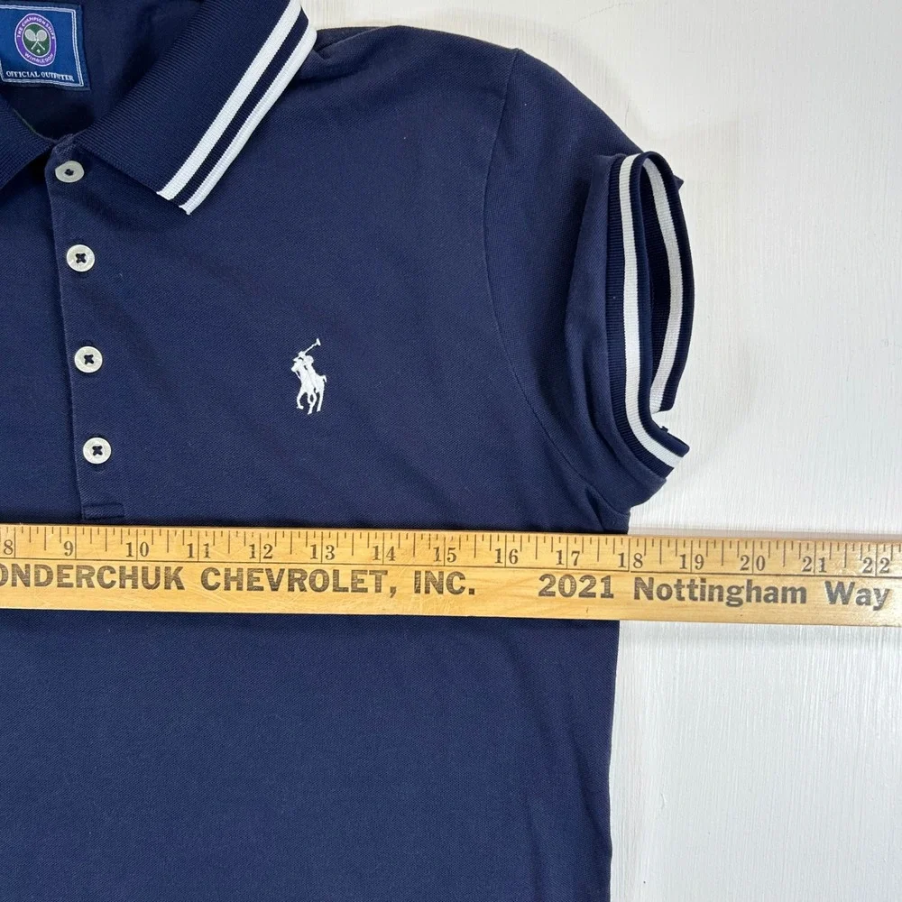 Polo Ralph Lauren Wimbledon Tennis Polo Shirt Navy Blue Womens Large Pony Logo - Picture 6 of 8